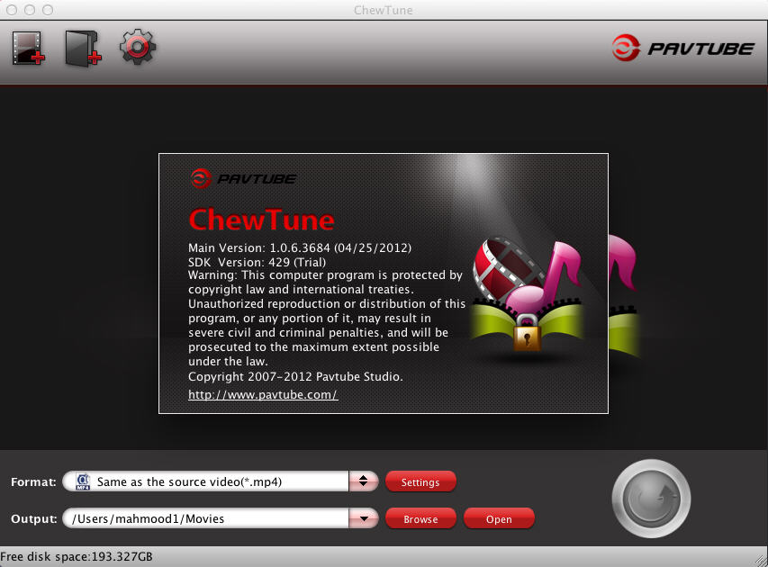 Pavtube ChewTune 1.0 : Main Window