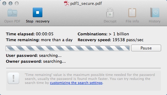 Recover PDF Password 3.1 : Searching For Lost Password