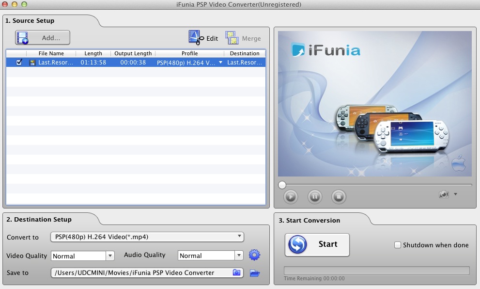 iFunia PSP Video Converter 2.9 : Main window