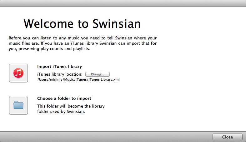 Swinsian 1.1 : Welcome Window