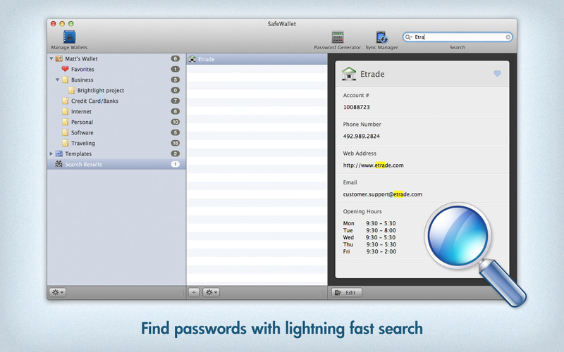 SafeWallet Password Manager 1.2 : SafeWallet Password Manager screenshot