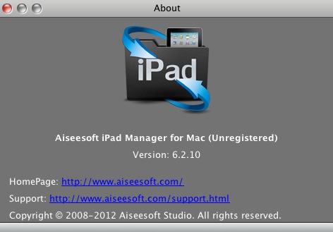 Aiseesoft iPad Manager for Mac 6.2 : About window