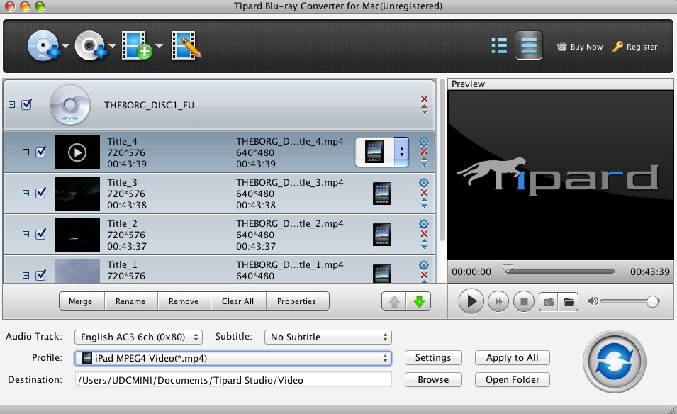 Tipard Blu-ray Converter for Mac 3.6 : Main window