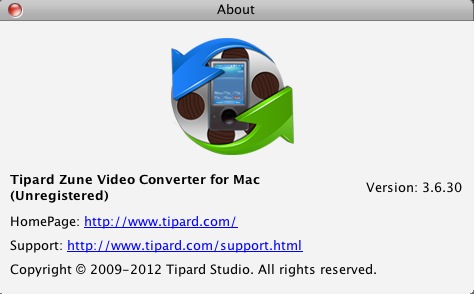 Tipard Zune Video Converter for Mac 3.6 : About window