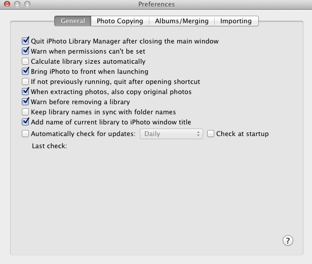 iPhoto Library Manager 3.8 : Preferences
