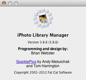 iPhoto Library Manager 3.8 : About window