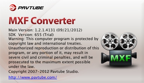 Pavtube MXF Converter 1.2 : About window