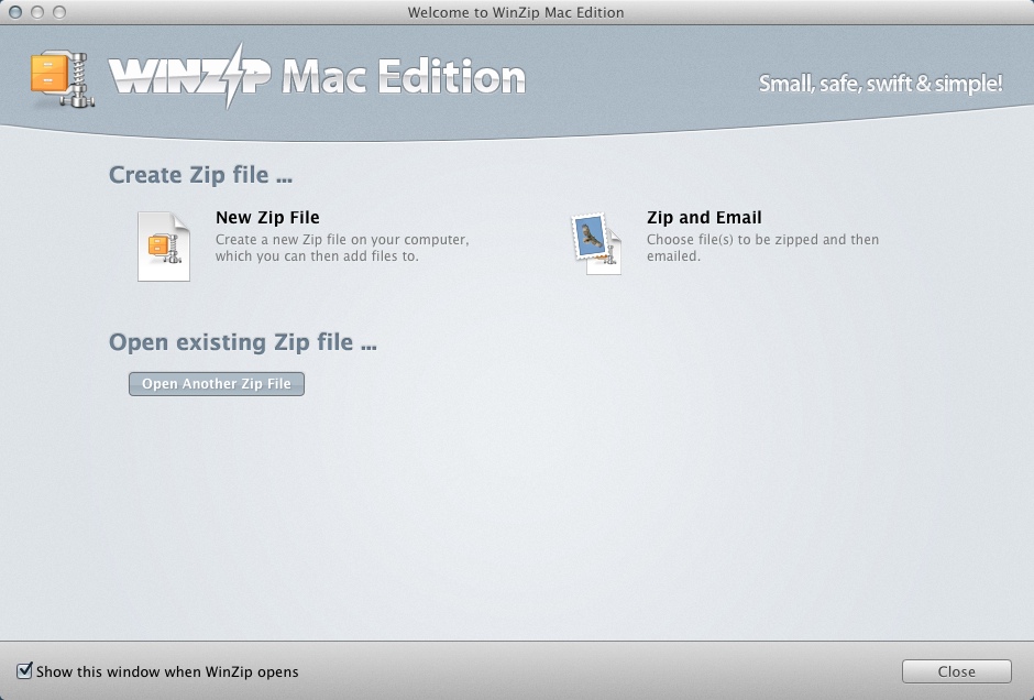 WinZip Mac 2.0 : Welcome Window