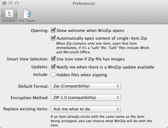WinZip Mac 2.0 : Program Preferences