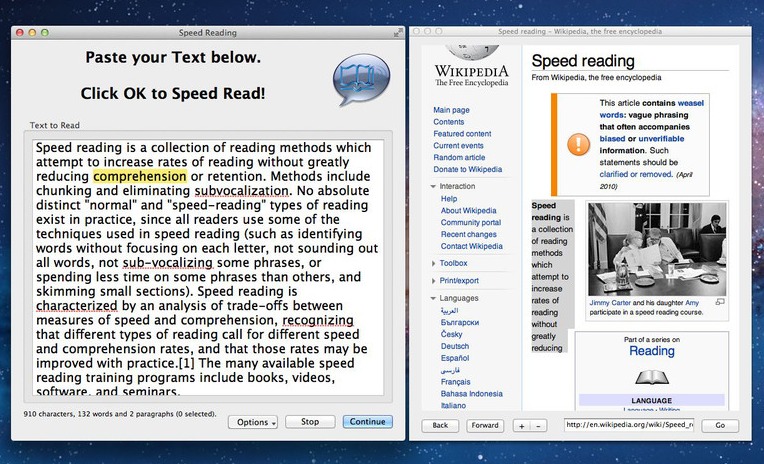 Speed Reading 1.0 : Main window