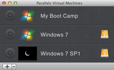 Parallels Desktop 8.0 : Virtual machine list