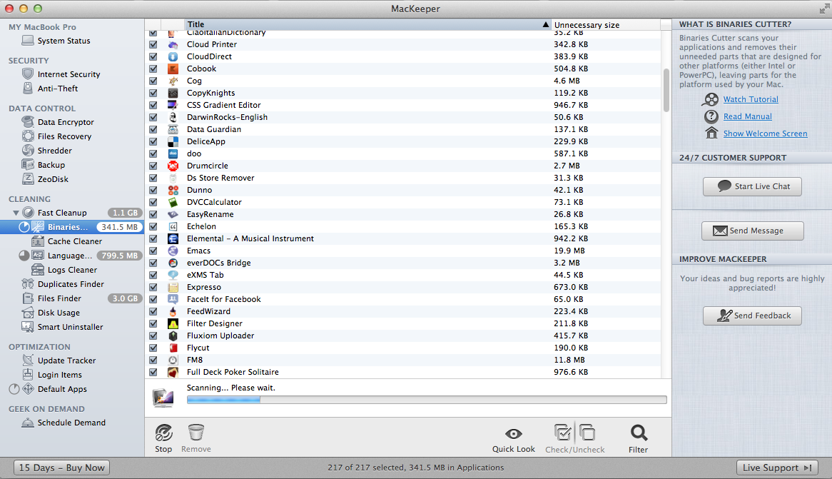 MacKeeper 2.5 : Multiple scans in progress
