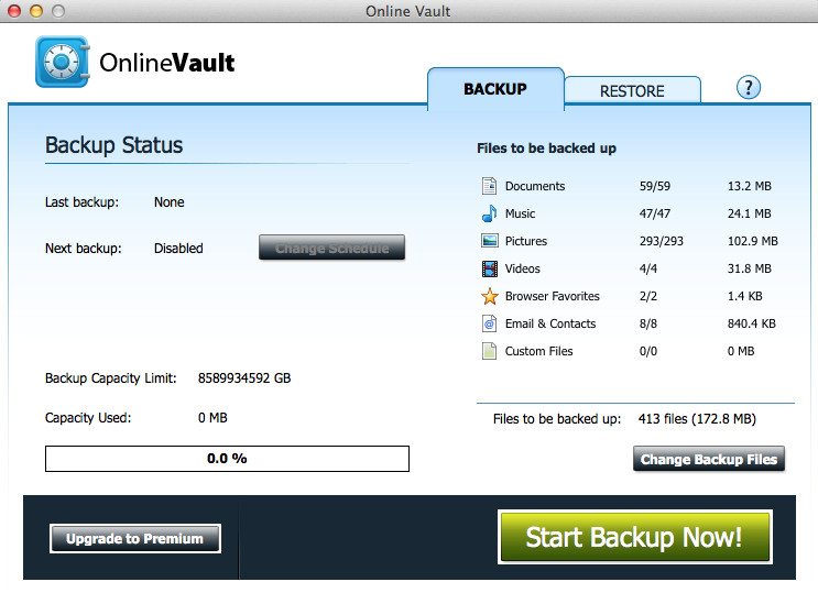 Online Vault 1.0 : Main window