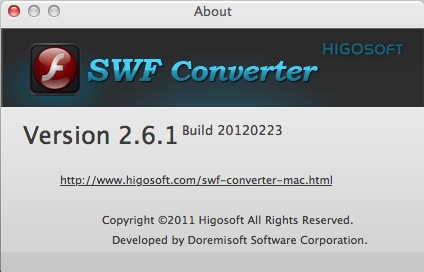 Higosoft SWF Converter for Mac 2.6 : About Window