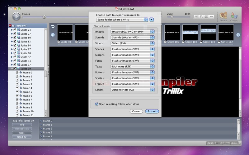 Flash Decompiler Trillix 5.3 : Flash Decompiler Trillix screenshot