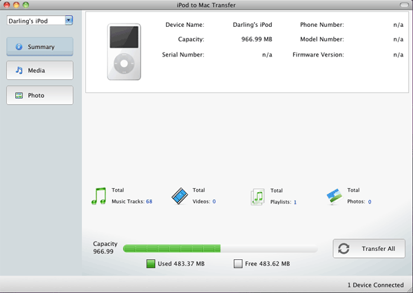 iPod to Mac Transfer 1.0 : Main Window