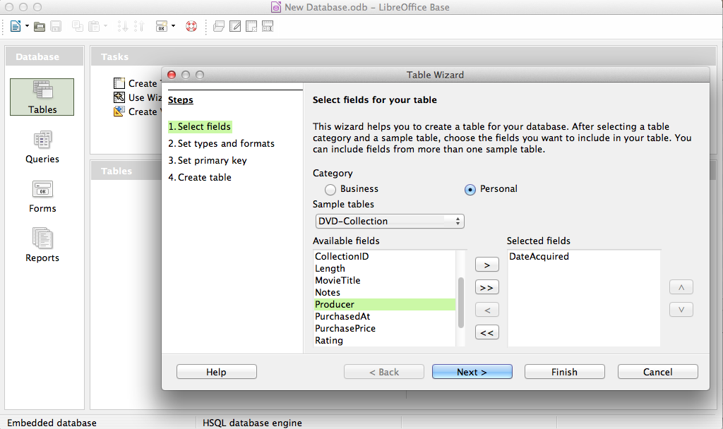 LibreOffice 4.0 : Database Wizard