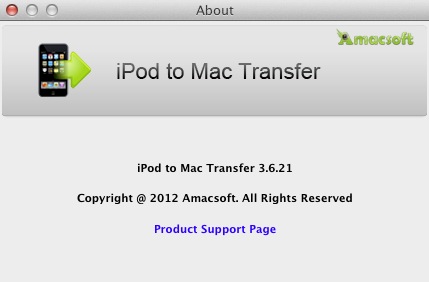 Amacsoft iPod to Mac Transfer 3.6 : About window