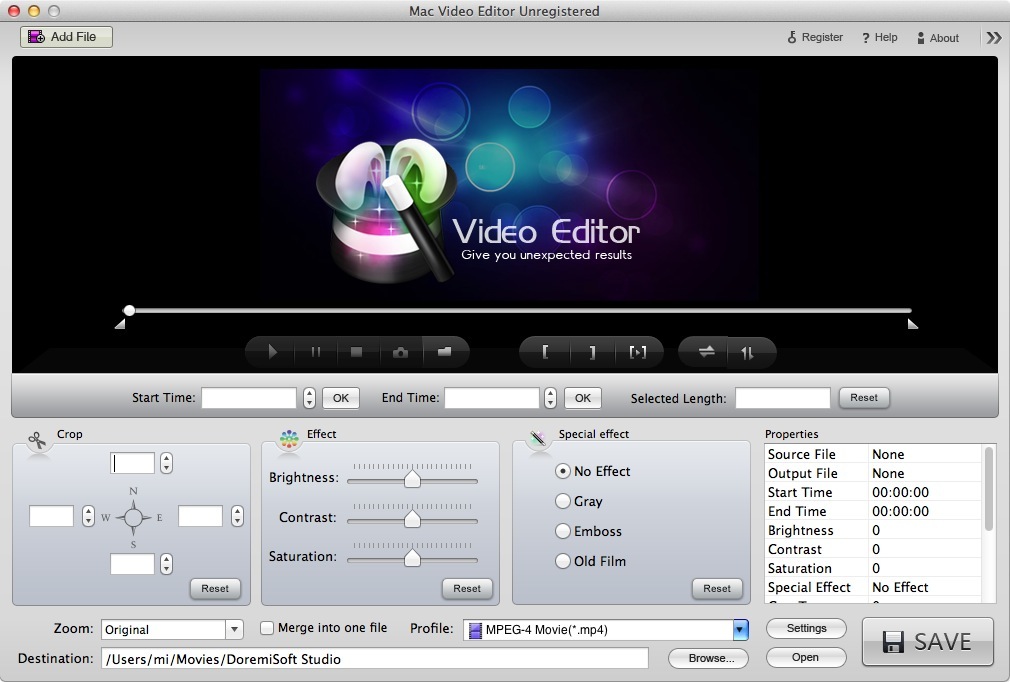 Mac Video Editor 2.0 : Main Window