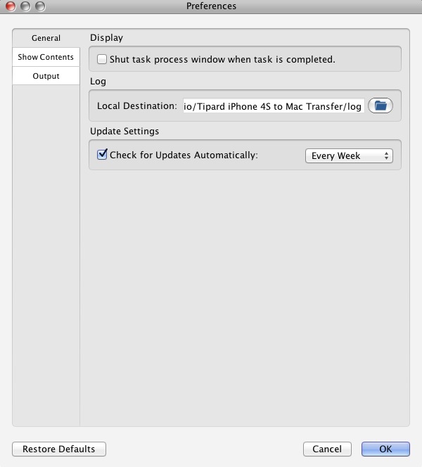 Tipard iPhone 4S to Mac Transfer 5.1 : Preferences