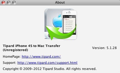 Tipard iPhone 4S to Mac Transfer 5.1 : About window