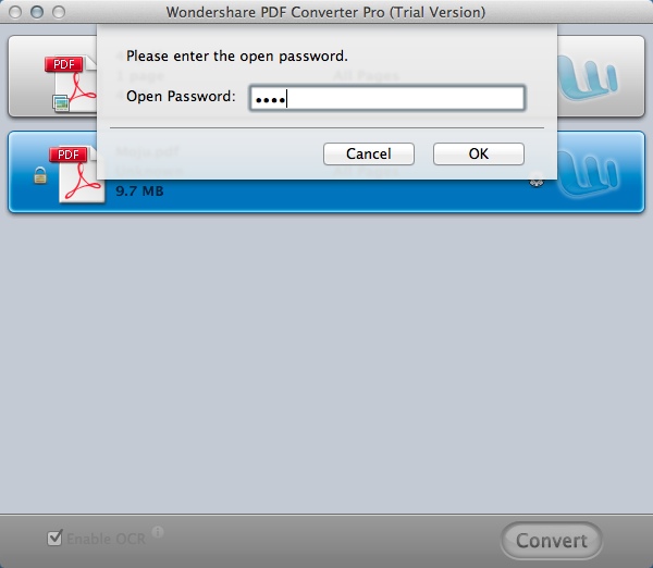 Wondershare PDF Converter Pro 3.0 : Entering Access Password