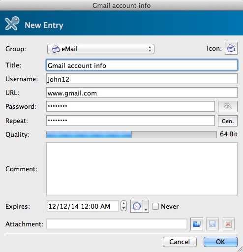 KeePassX 0.4 : Entering Email Account Info
