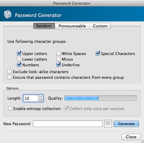KeePassX 0.4 : Configuring Password Generator Settings