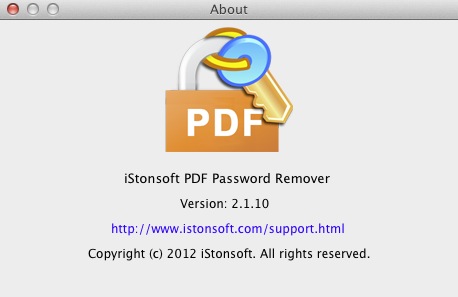 iStonsoft PDF Password Remover 2.1 : About window