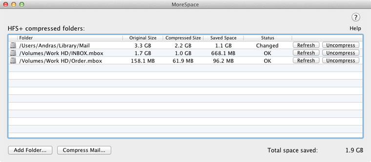 MoreSpace Folder Compression 1.0 : Main window