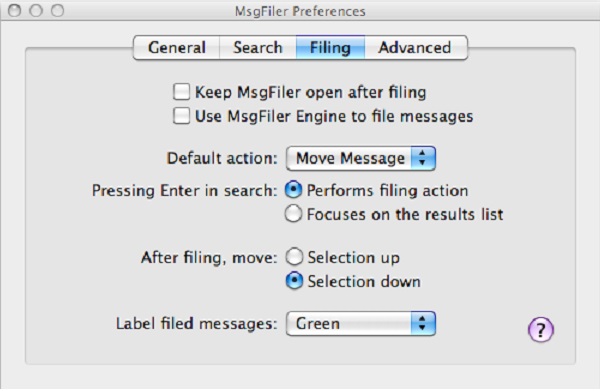 MsgFiler 3.1 : Filing Preferences