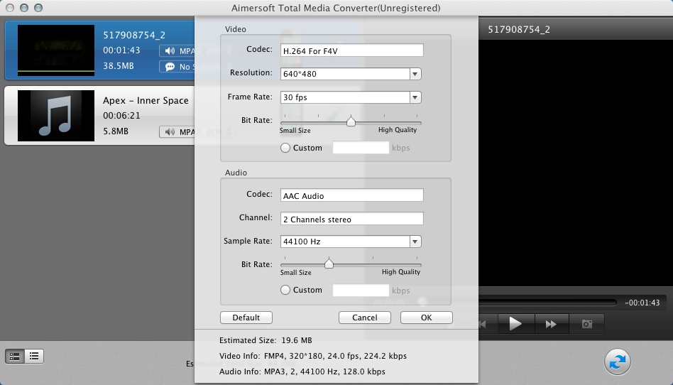Aimersoft Total Media Converter 3.6 : Configuring Output Settings
