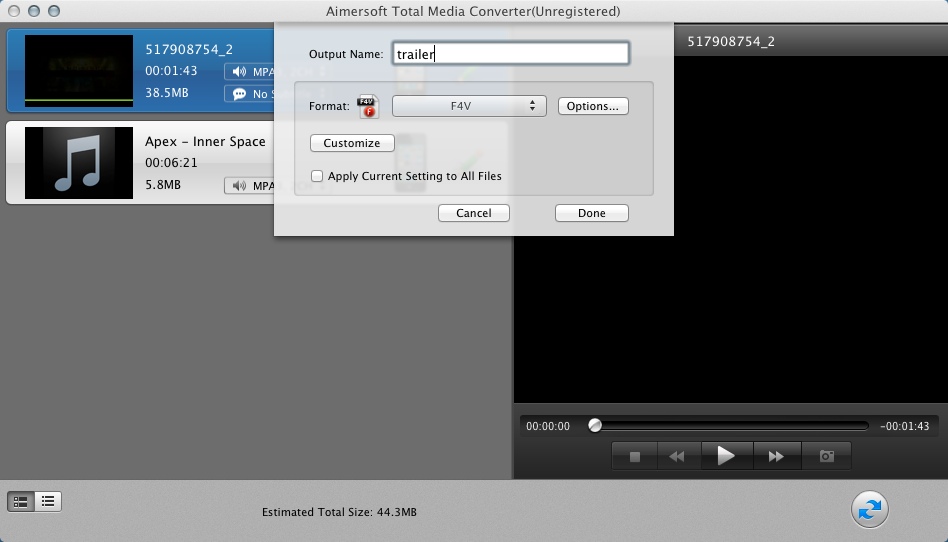 Aimersoft Total Media Converter 3.6 : Selecting Output Format