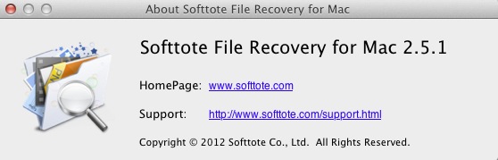 Softtote File Recovery for Mac 2.5 : About window