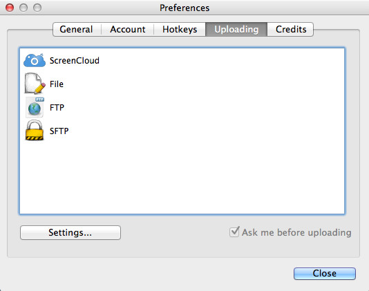 ScreenCloud 1.1 : Preferences window