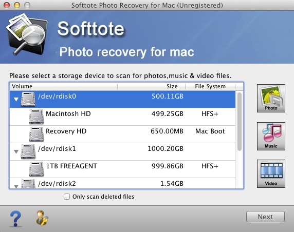 Softtote Photo Recovery for Mac 2.5 : Main window