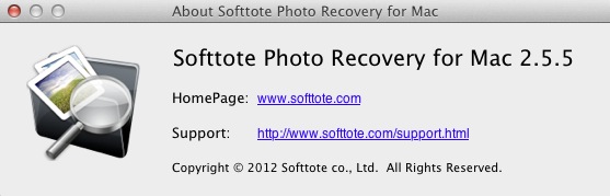 Softtote Photo Recovery for Mac 2.5 : About window