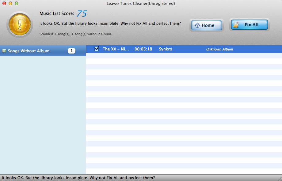 Leawo Tunes Cleaner for Mac 3.2 : Checking iTunes Library Scan Results