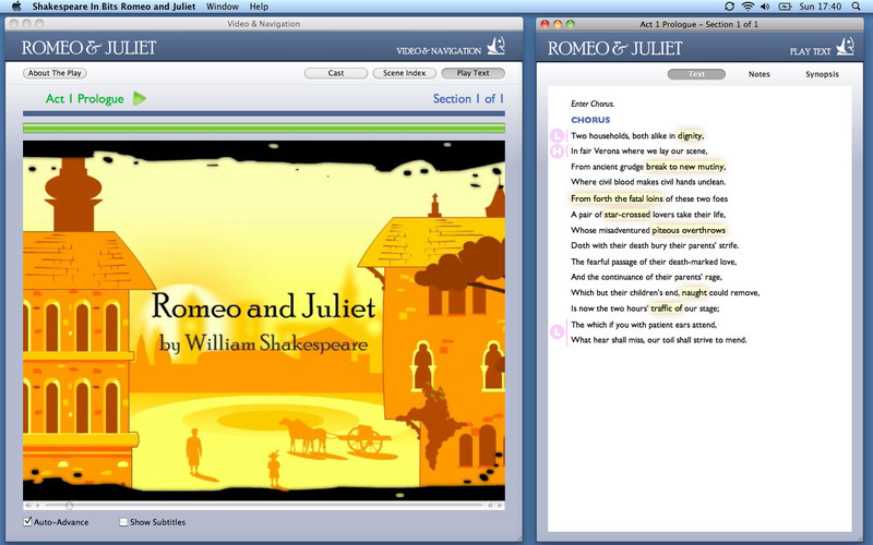 Shakespeare In Bits: Romeo and Juliet 1.0 : Main window
