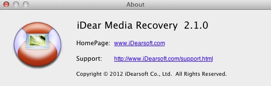 iDear Media Recovery 2.1 : About window