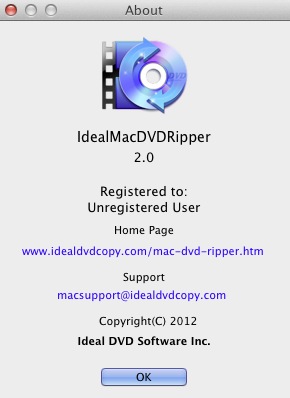 IdealMacDVDRipper 2.0 : About window
