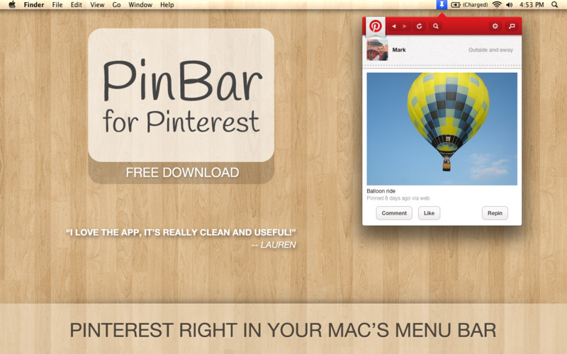 PinBar for Pinterest 1.2 : Main window