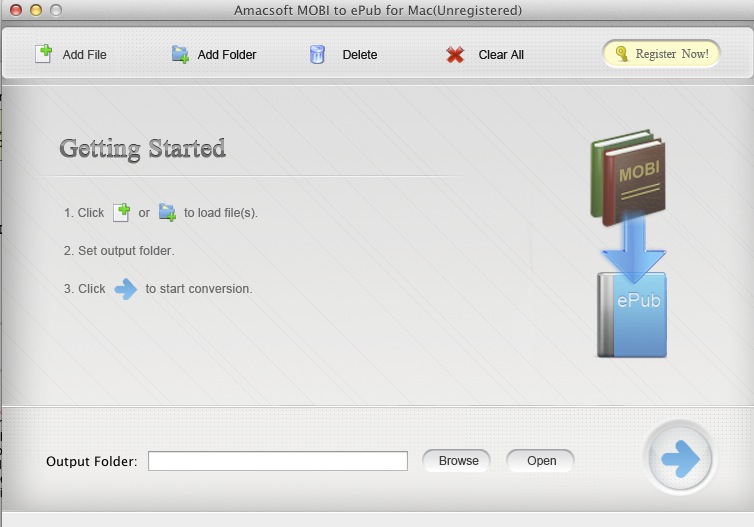 Amacsoft MOBI to ePub for Mac 2.1 : Main window