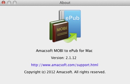 Amacsoft MOBI to ePub for Mac 2.1 : About window