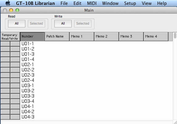 GT-10B Librarian 1.0 : Main Window