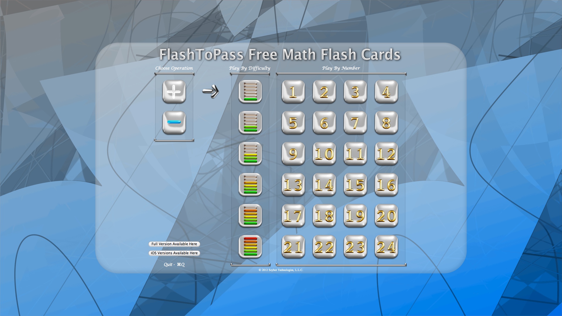 FlashToPass Math Flash Cards 1.1 : Main Menu