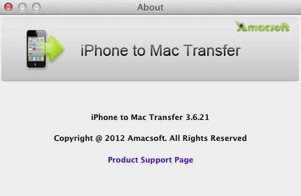 Amacsoft iPhone to Mac Transfer 3.6 : About window