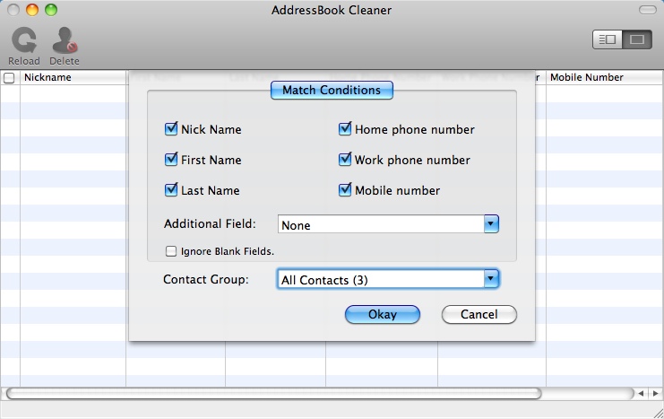 AddressBook Cleaner 2.6 : Selecting Match Conditions