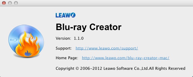 Leawo Blu-ray Creator for Mac 1.1 : About window