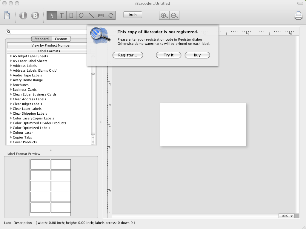 iBarcoder 3.3 : Main Window, First Run v 3.3